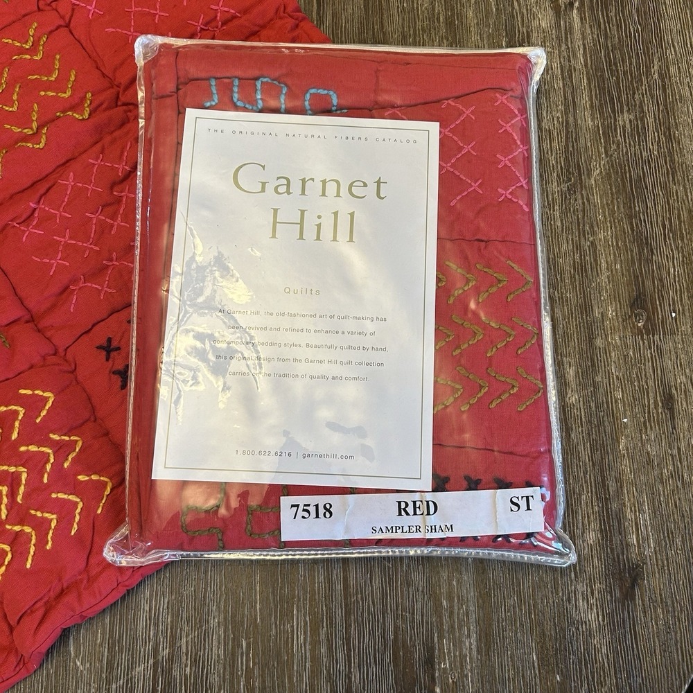Garnet Hill Pillow Sham Quilted Standard Red Sampler 7518 Set Of 2